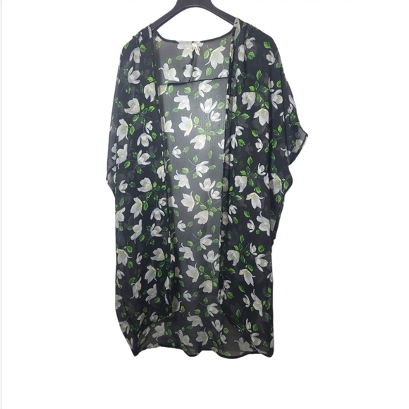 Truth NYC Other - Truth NYC Sheer Floral Kimono Cover-Up Black 1X Plus Size Boho Layering